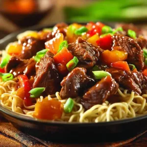 Slow Cooker Beef Ramen Noodles in a bowl garnished with green onions