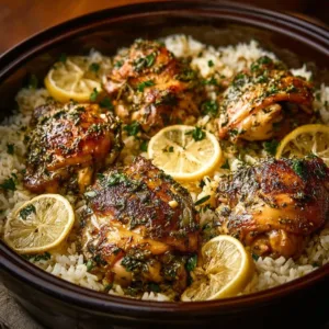 Slow Cooker Lemon Herb Chicken and Rice 2 Slow Cooker Lemon Herb Chicken and Rice dish served with fresh herbs