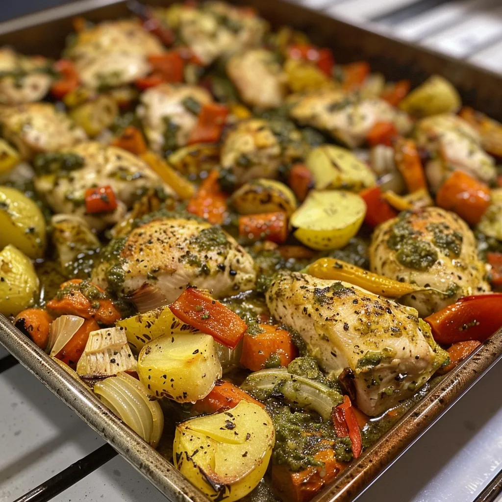 One-Pan Pesto Chicken & Veggies – Flavor-Packed & Easy Cleanup!