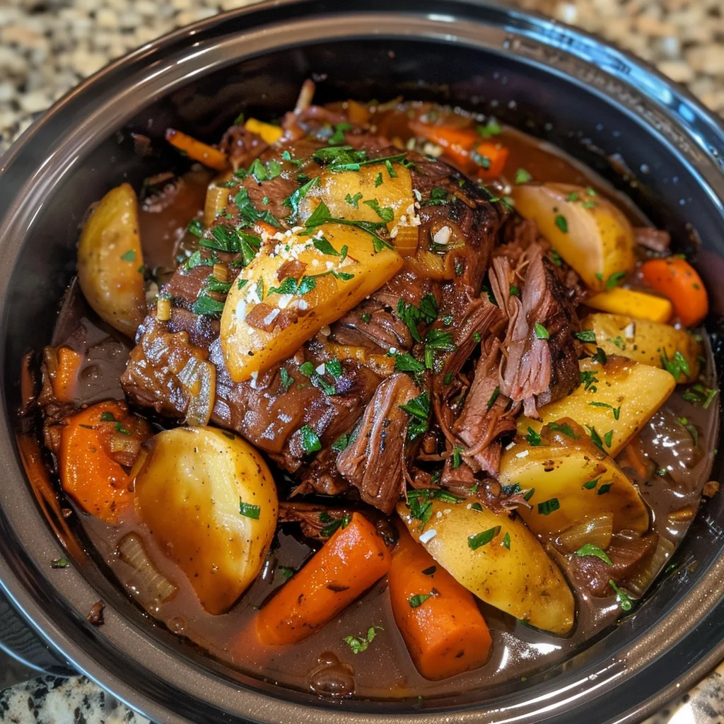 Home 3 Slow Cooker Pot Roast with Veggies – Tender, Juicy & Set-It-&-Forget-It!