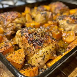 Honey Mustard Chicken & Sweet Potatoes – Juicy, Sweet & Savory One-Pan Dinner!