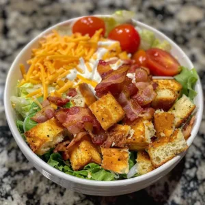 Bacon Ranch Cornbread Salad Recipe 2 Bacon Ranch Cornbread Salad served in a bowl with fresh ingredients