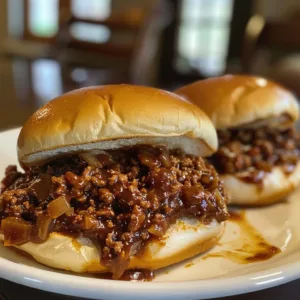 BBQ Sloppy Joes 2 Delicious BBQ Sloppy Joes served on a plate with coleslaw.