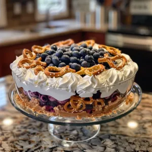 Delicious Blueberry Pretzel Salad with vibrant blueberries and crunchy pretzels
