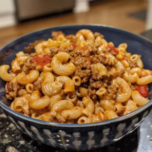 Creamy Cheeseburger Macaroni with ground beef and pasta in a bowl