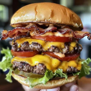 Delicious cheesy bacon burger with melted cheese and crispy bacon