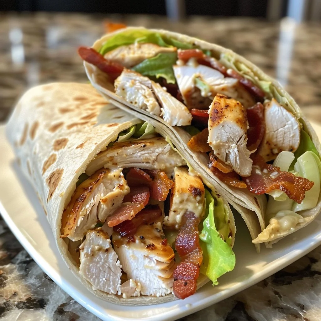 Delicious Chicken Bacon Caesar Wrap with fresh ingredients ready to eat