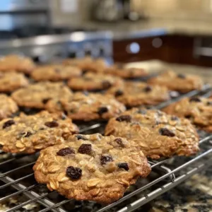 Delicious classic chewy oatmeal raisin cookies on a plate
