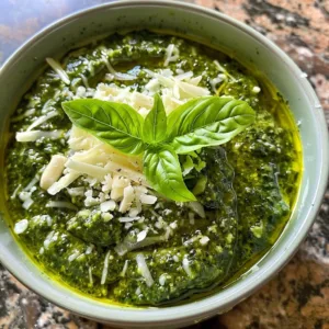 Classic Genovese Basil Pesto made with fresh basil, garlic, and parmesan cheese