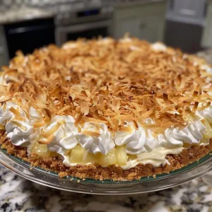 Classic Millionaire Pie 2 A delicious slice of classic Millionaire Pie on a plate, garnished with whipped cream.