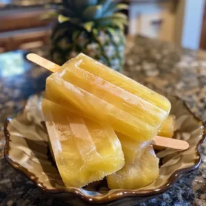 Refreshing homemade Pineapple Coconut Popsicles on a sunny day