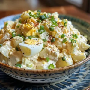 Bowl of classic Southern potato salad ready to be served at a picnic