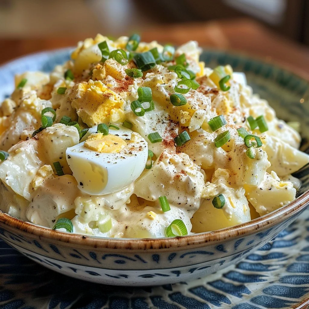 Bowl of classic Southern potato salad ready to be served at a picnic