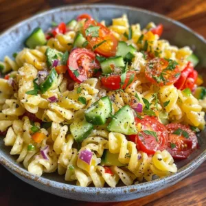 Creamy garden pasta salad with fresh vegetables and dressing