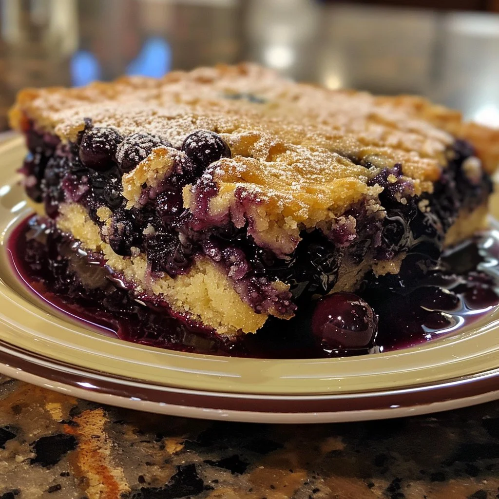 Crockpot blueberry cobbler served in a bowl with fresh blueberries on top
