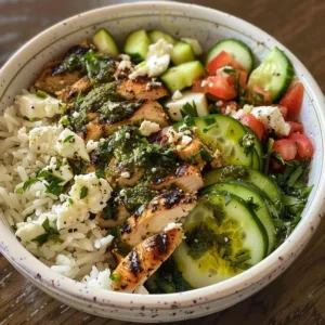 Delicious Greek-Style Chicken Rice Bowl with fresh ingredients