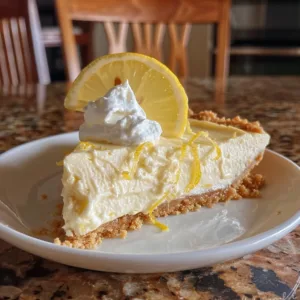 Delicious no-bake lemon cheesecake served on a plate.