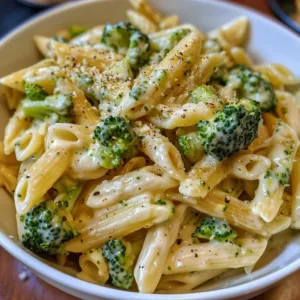Penne with Broccoli in Alfredo Sauce 2 Penne Alfredo with Broccoli in creamy sauce served on a plate