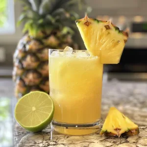 Delicious pineapple virgin margarita in a glass with fresh pineapple slices