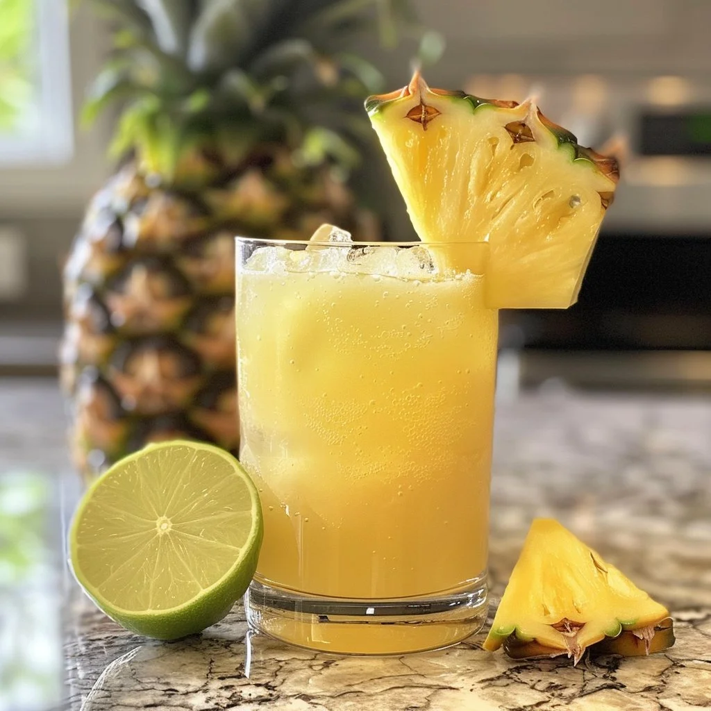 Delicious pineapple virgin margarita in a glass with fresh pineapple slices
