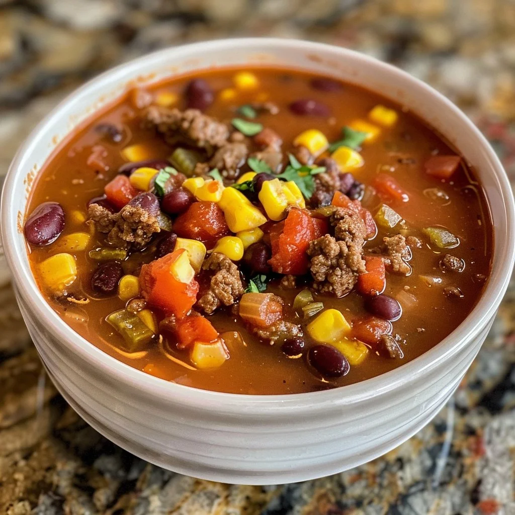 Bowl of Ranch Taco Soup topped with cheese and cilantro