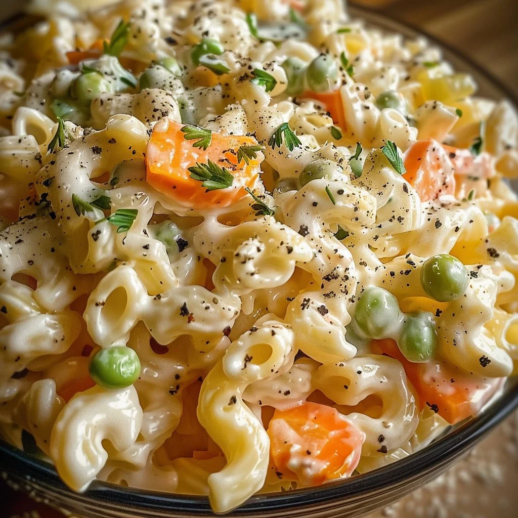 Colorful Ranch Veggie Pasta Salad with fresh vegetables and dressing