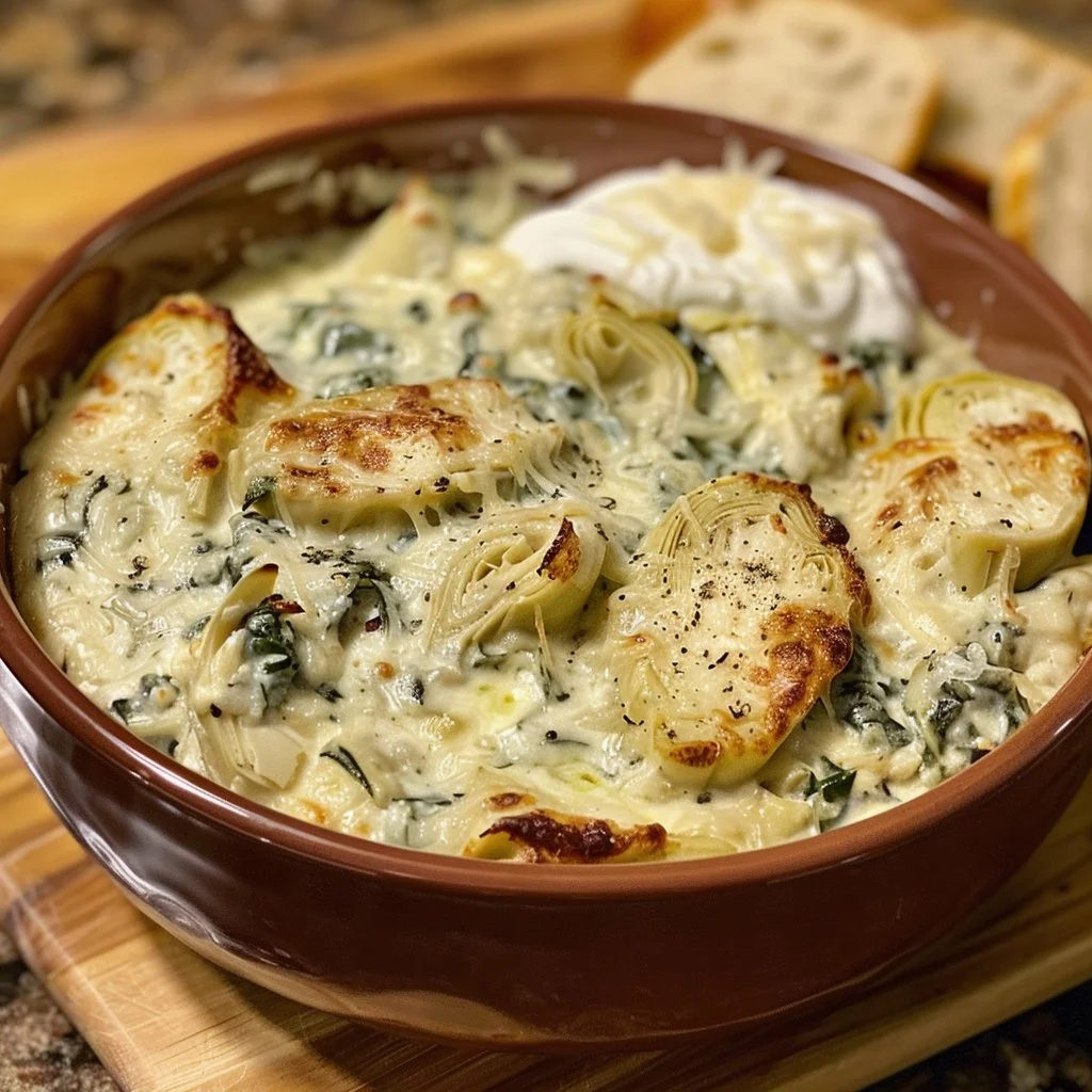 Delicious slow cooker spinach artichoke dip served in a bowl
