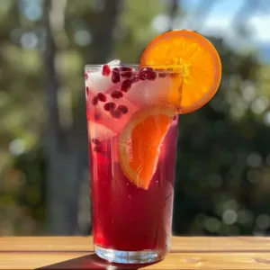 Sparkling Pomegranate Citrus Spritz drink garnished with citrus slices.