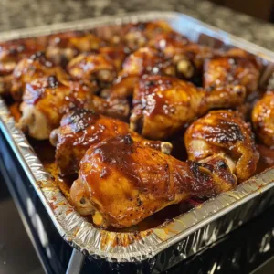 Spicy barbecue drumsticks garnished with herbs and spices on a grill plate