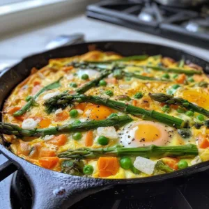 Spring asparagus frittata with fresh ingredients and vibrant colors.