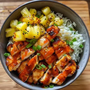Delicious Sweet Chili Hawaiian Chicken Bowl served with colorful vegetables