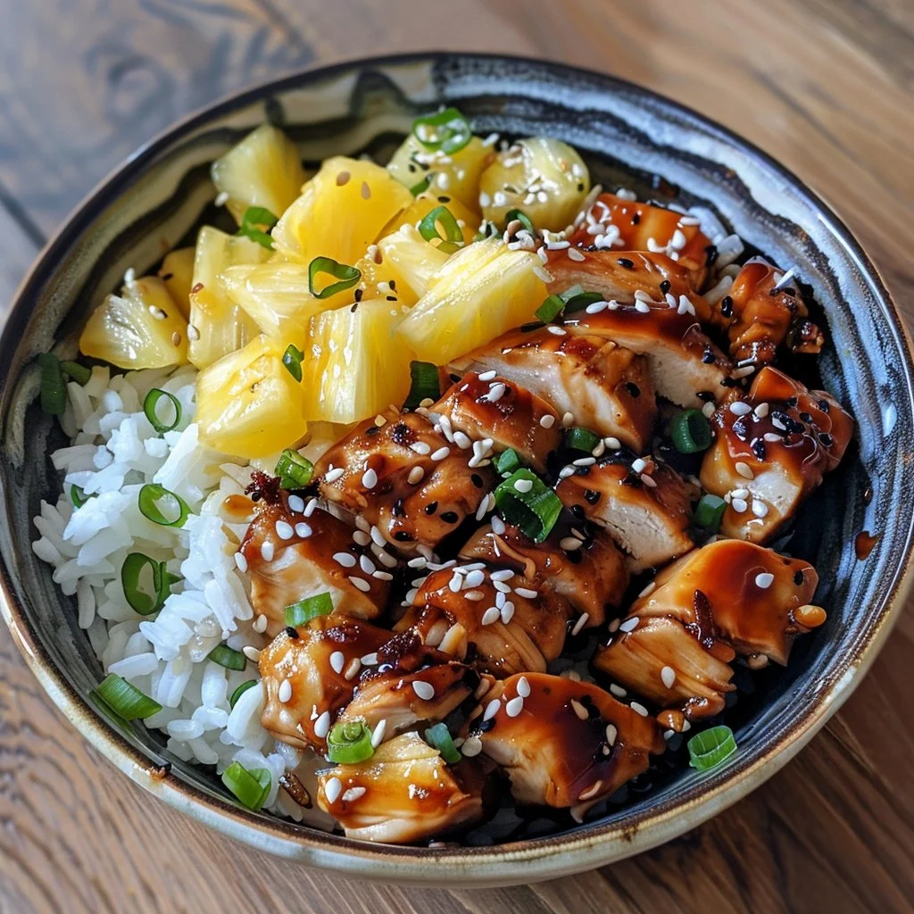 Delicious Teriyaki Hawaiian Chicken Bowl with vibrant vegetables and rice