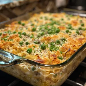 Tuna Noodle Casserole Recipe 2 Delicious homemade tuna noodle casserole served in a baking dish