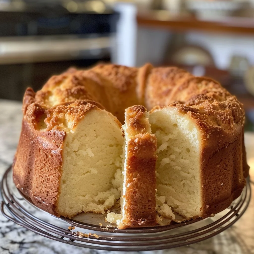 Slice of vanilla almond pound cake on a plate with almonds on top
